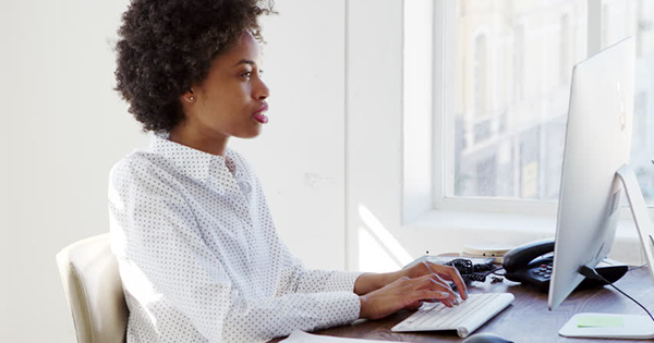 woman on a computer
