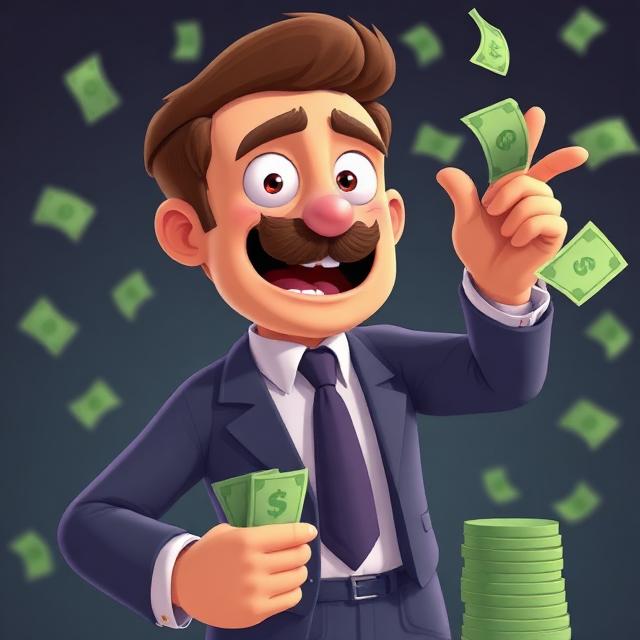 Animation of man in suit with money